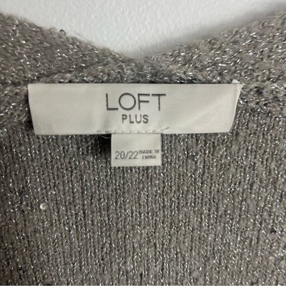 LOFT Gray V-Neck Sweater with Sequins - Picture 2 of 3